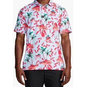 Bad Birdie Men's Blue Red Rocks Performance Golf Polo Shirt Size M Medium Tropic
